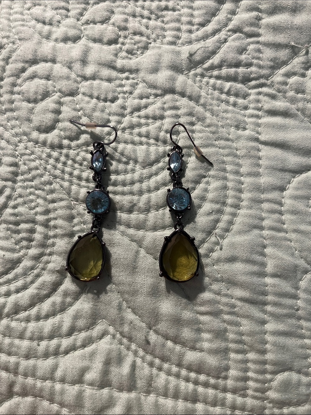 Blue and Olive Teardrop Dangle Earrings - Brand: